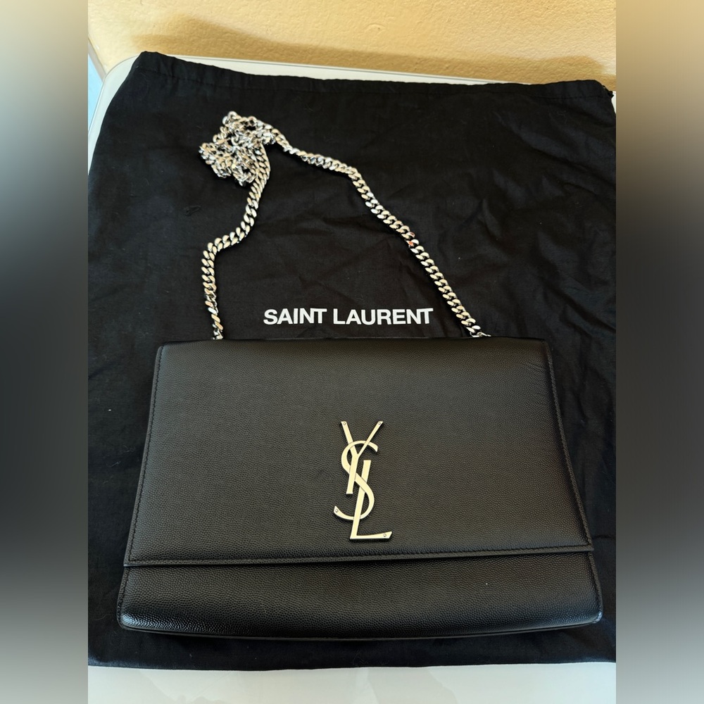 YSL Saint Laurent Kate Large Bag Black Silver Chain